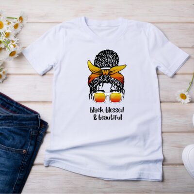 Tricou Black Blessed Beautiful femei — tricou cu mesaj empowerment, bumbac premium