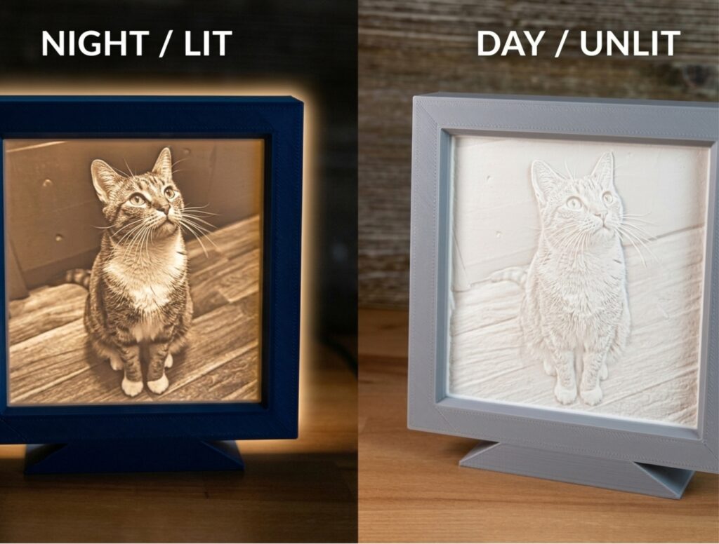 Litofanie personalizata cu portret de pisica — cadou unic pentru iubitorii de feline