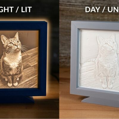 Litofanie personalizata cu portret de pisica — cadou unic pentru iubitorii de feline