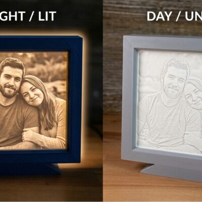 Litofanie personalizata cuplu — cadou romantic cu fotografia voastra, imprimata 3D