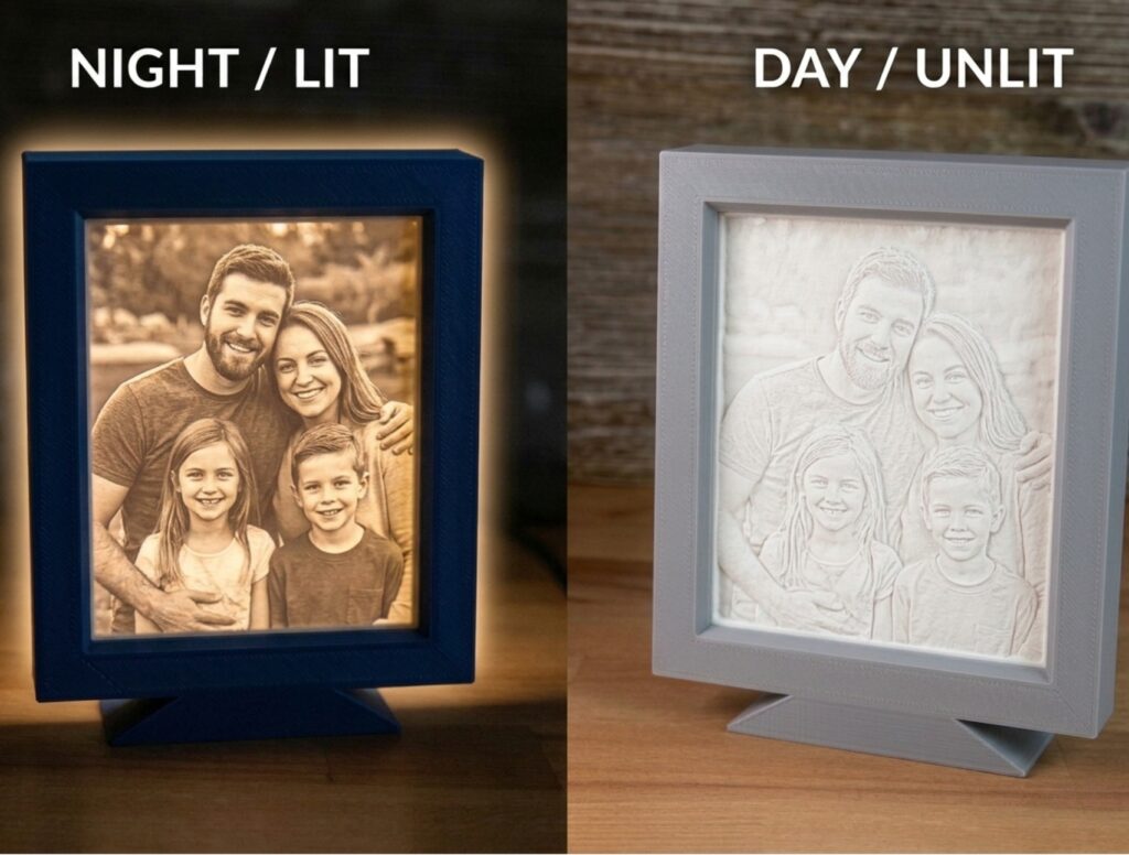 Litofanie personalizata portret familie — cadou unic din fotografie, imprimat 3D