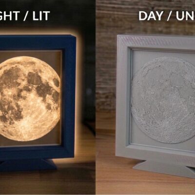 Litofanie personalizata cu luna si universul — cadou cosmic imprimat 3D