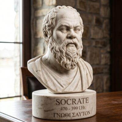 Bust filozof antic imprimat 3D — replica decorativa pentru birou sau biblioteca