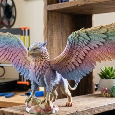 Grifon multicolor imprimat 3D — figurina fantasy decorativa, obiect de colectie unic