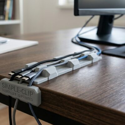 Organizator cabluri imprimat 3D — solutie eleganta pentru biroul fara dezordine