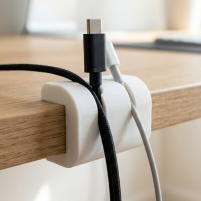 Organizator de cabluri imprimat 3D — clip management cabluri pentru birou si noptiera