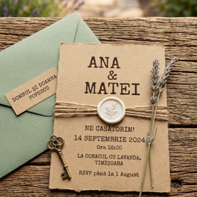 Invitatie nunta Garden Charm — design floral romantic, personalizata pentru nunta ta